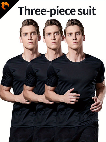 3-Pack Men's Quick-Dry Short Sleeve Shirts - Stretch Crew Neck Undershirts for Fitness Training - Hiccupzz