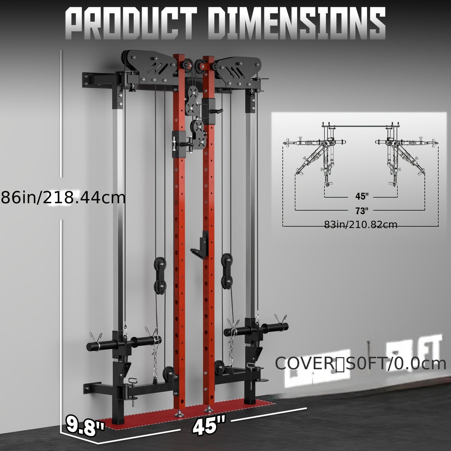 Wall Mounted Folding Squat Rack with Cable Crossover & LAT Pull Down, 5 Adjustable Modes, Space-Saving Home Gym Trainer