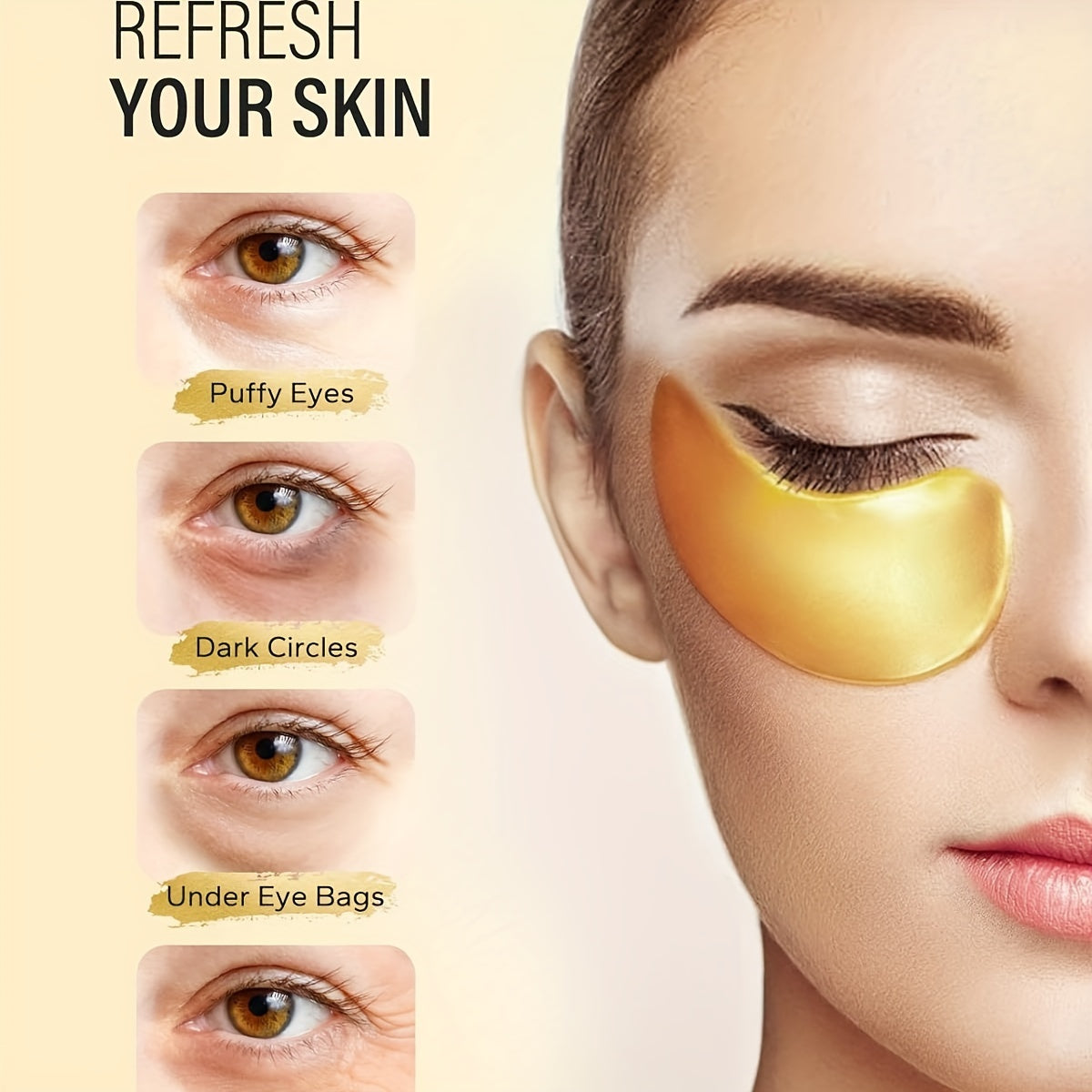 24k Gold Under Eye Patches (25 Pairs/Box) – Collagen Eye Masks for Firming and Moisturizing Skin Care