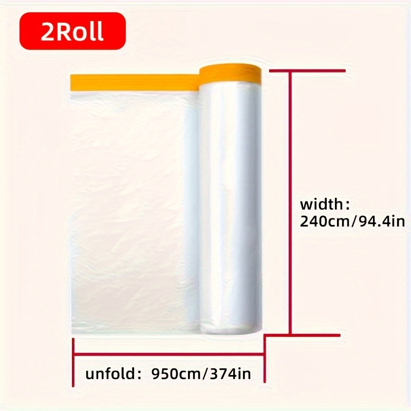 2 Pcs Multi-Purpose Disposable Dust Covers with Tape, Transparent PE Film for Furniture Protection During Travel, Renovation & Cleaning