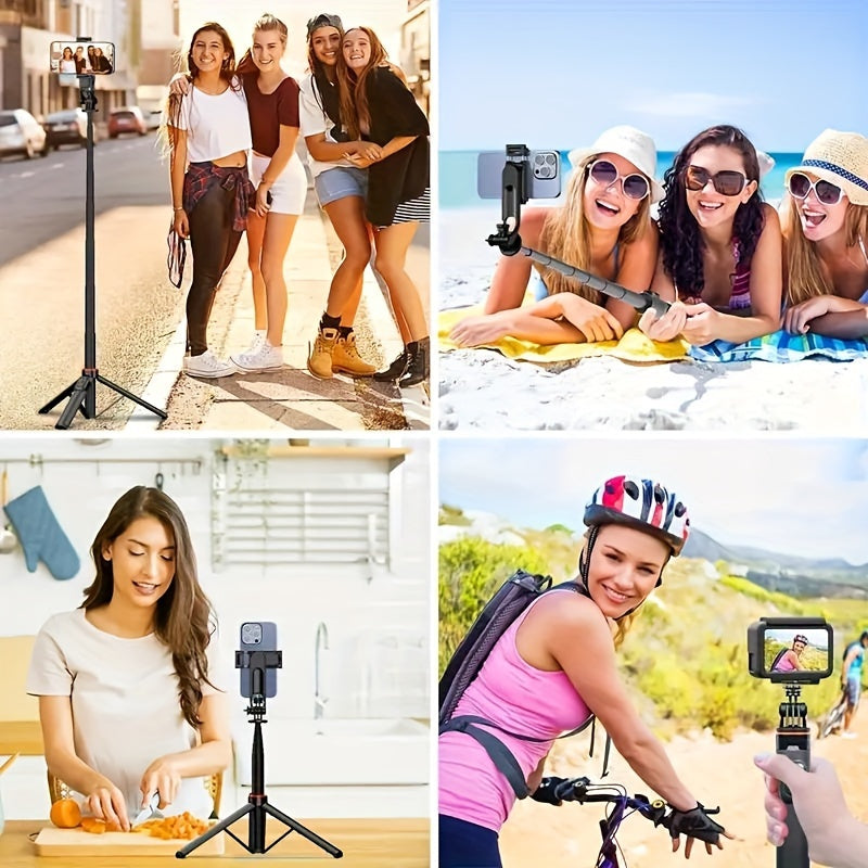 1 Pc 40" Mobile Selfie Stick Tripod with Wireless Remote, 360° Rotatable Smartphone Stand, Compatible with any Phone.