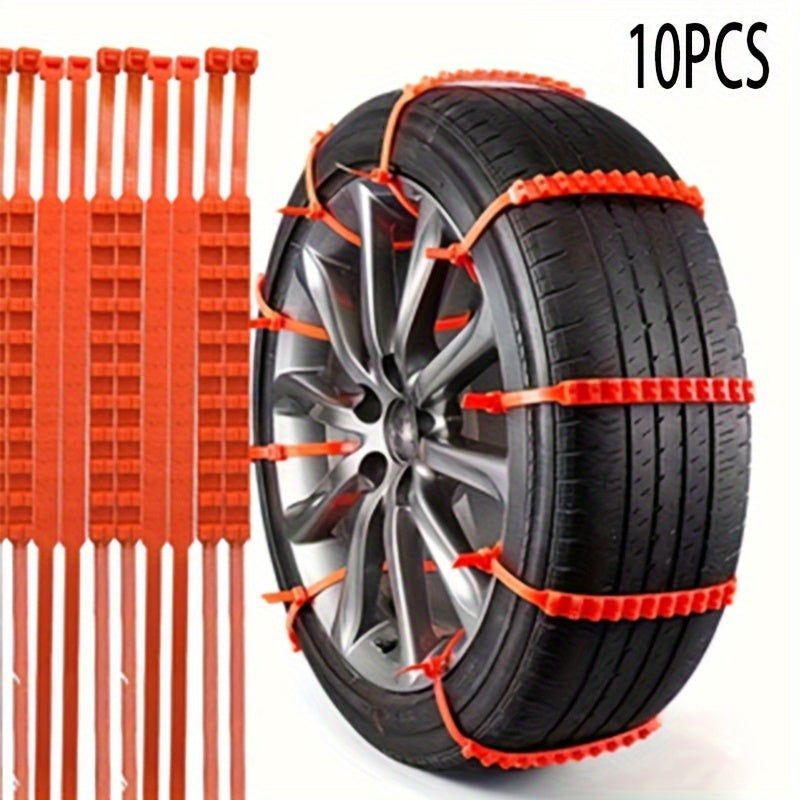 10 Pcs Set of Men's Car Accessories PE Snow Chains, Quick 2-Second Disassembly, Emergency Anti-Skid Chains for Cars and Motorcycles