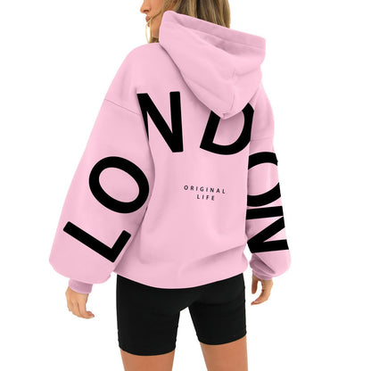 Printed Long Sleeve Loose Pockets Hooded Sweater - Hiccupzz