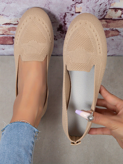 Women's Black Slip-On Flats - Breathable Knitted Round Toe Non-Slip Casual Lightweight Walking Shoes - Hiccupzz