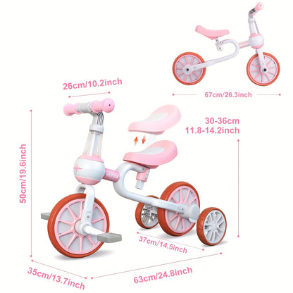 3-in-1 Kids Tricycles for 1-4 Years, Detachable Pedal & Training Wheels, Baby Balance Bike
