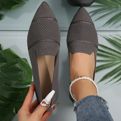 Women's Minimalist Slip-On Knitted Flats, Point Toe, Soft Sole Ballets, Lightweight Comfort - Hiccupzz