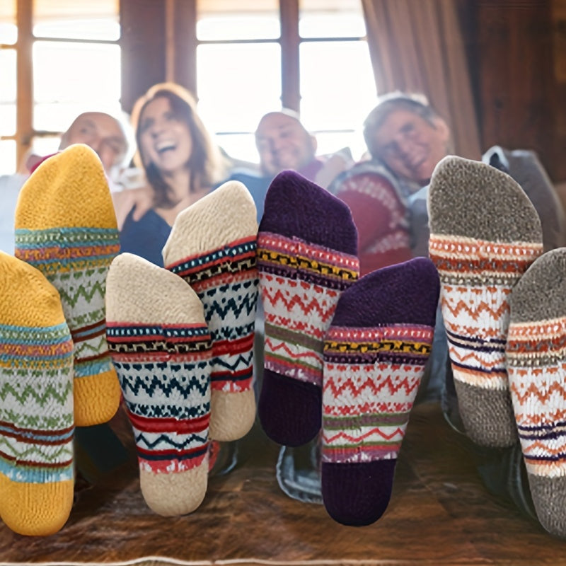 5 Pairs Women's Winter Knitted Socks - Thick, Warm, Soft, for Hiking, Skiing, Outdoor & Casual Wear