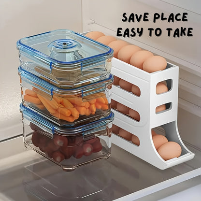 4-Tier Rolling Egg Dispenser for Refrigerator – Automatic 30-Egg Storage Rack for Kitchen