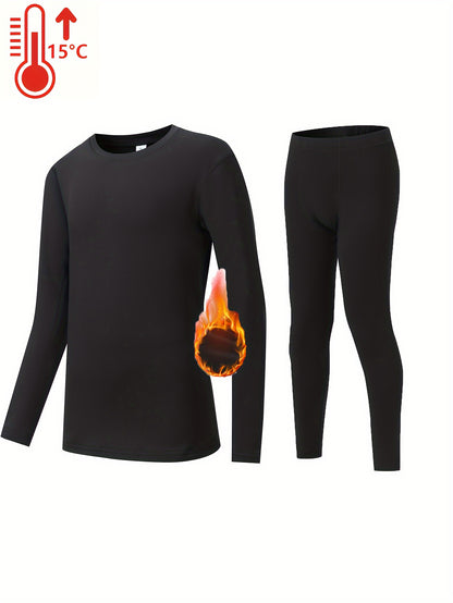 4 Pcs Youngsters' Thermal Underwear Set, Cozy Fleece Lining, Stretchy Knit Fabric - Hiccupzz