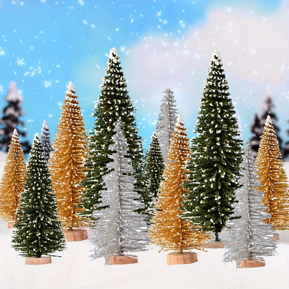 12-Pcs Mini Christmas Tree Set with Snow Sprinkled Effect