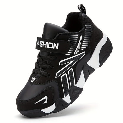 Preppy Boys' Fashion Sneakers - Casual Sports Style with Stripes, Hook & Loop Closure, All-Season Low-Top PU Upper, TPR Sole, Comfy Non-Slip Running Shoes for Toddlers & Kids 14 and Under. - Hiccupzz