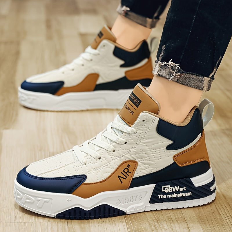 Men's Trendy High Top Platform Shoes, Non Slip Lace Up Skate Shoes, All Seasons Outdoor Walking Traveling Comfy