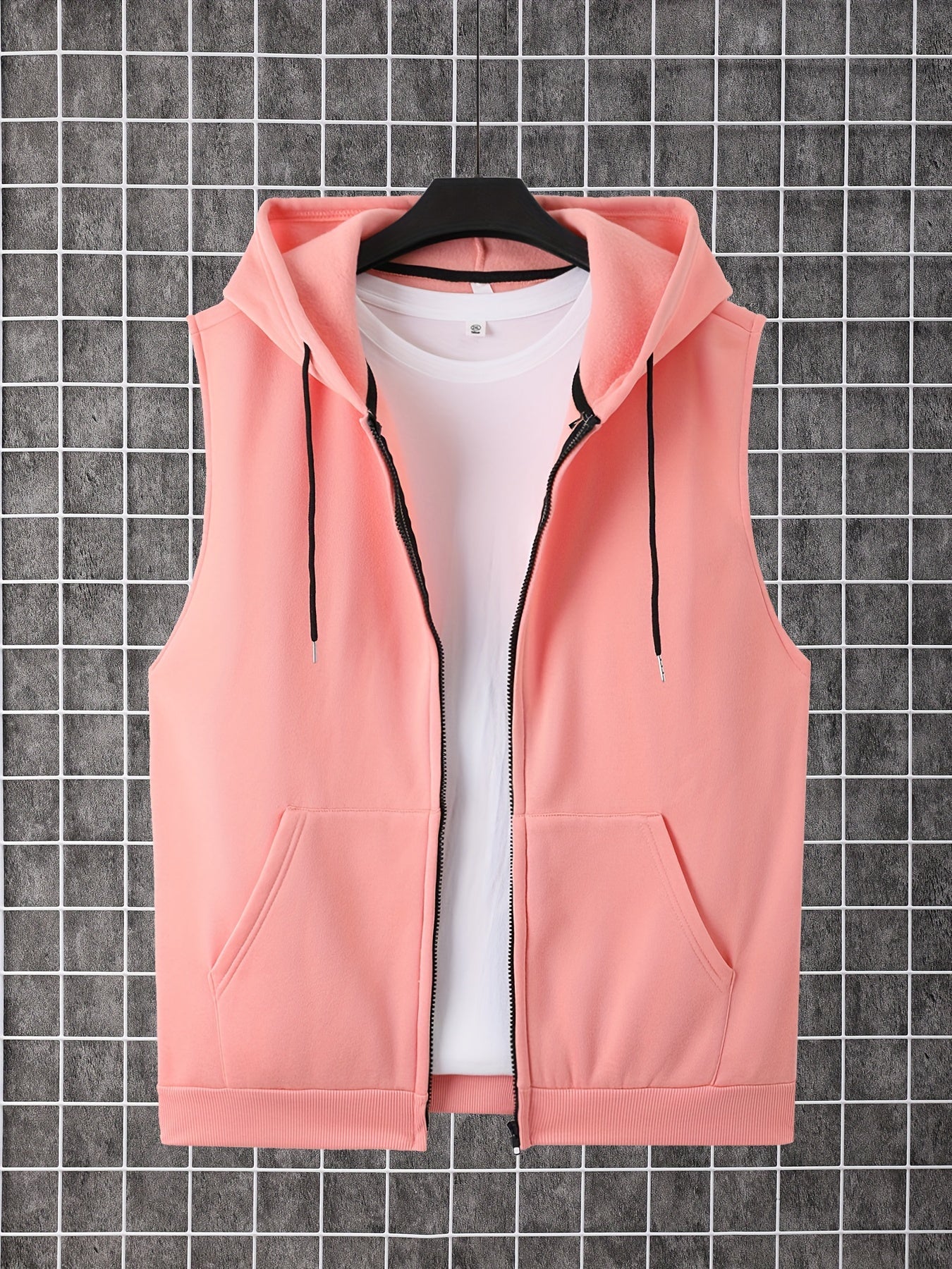 Men's Sleeveless Zip-Up Hoodie Vest with Pocket, Casual Outdoor Activewear