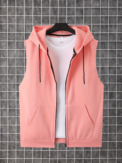 Men's Sleeveless Zip-Up Hoodie Vest with Pocket, Casual Outdoor Activewear - Hiccupzz