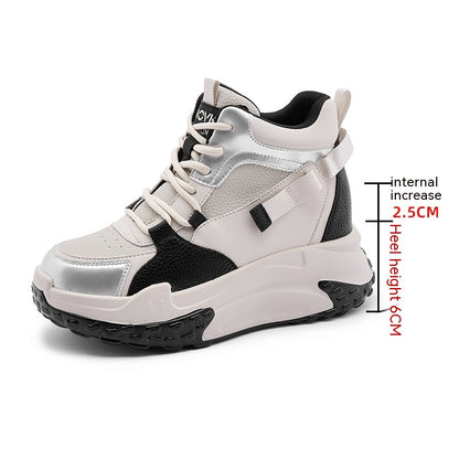 Fashionable All-match Women's Genuine Leather Shoes Muffin Bottom High Top - Hiccupzz