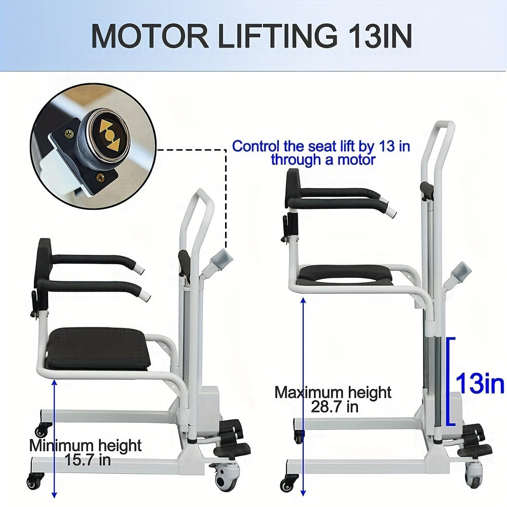 Patient Lift Transfer Chair - Portable Lift Aid with 180° Split Seat, Shower & Commode Chair for Seniors, 275lbs