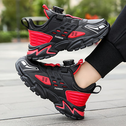 Boys' Casual Low-Top Running Shoes with Rotating Button, Comfy Non-Slip Sneakers for Outdoor Activities. - Hiccupzz