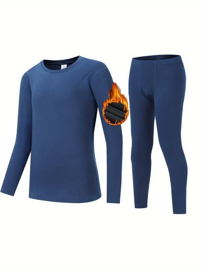 4 Pcs Youngsters' Thermal Underwear Set, Cozy Fleece Lining, Stretchy Knit Fabric - Hiccupzz