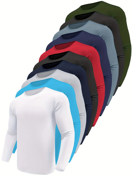 10-Pack Men's Quick-Dry Long Sleeve T-Shirts - Moisture-Wicking Casual Workout Performance Tees