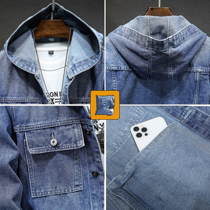 Hooded Denim Jacket Men's Spring - Hiccupzz
