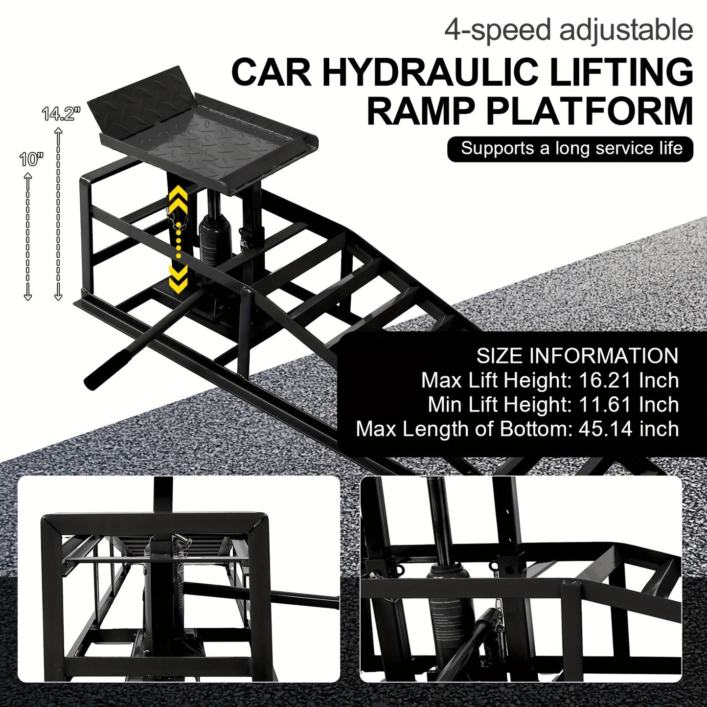 2pcs Heavy Duty Hydraulic Truck Ramp, 5T/11,000Lbs Capacity, Steel Auto Wheel Platform for Vehicle Maintenance, Garage, Black