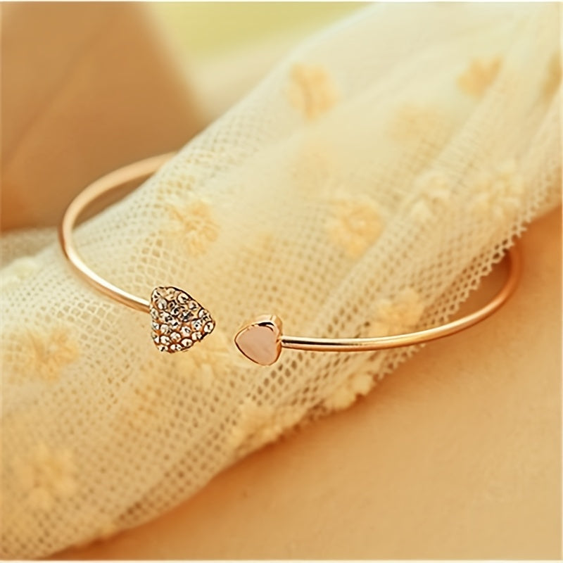 Pulsera de amor con taladro completo: corazón abierto bañado en oro, diseño de corazón de melocotón doble: ideal para cumpleaños, días festivos y regalos del Día de la Madre