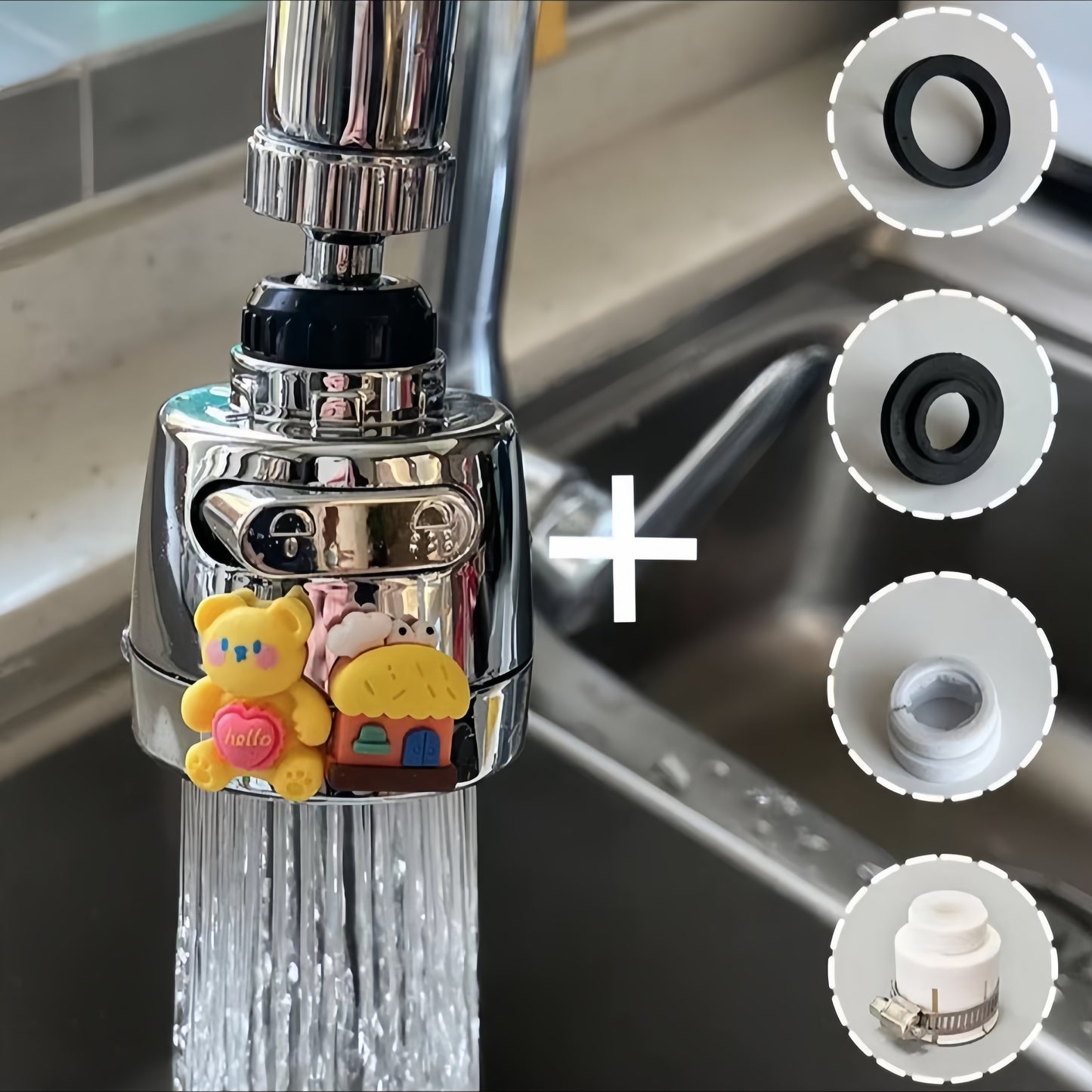 2nd Gen Kitchen Faucet Extender - 360° Rotatable, Splash-Proof Spout with Filter, Stainless Steel & Plastic, Universal Connector