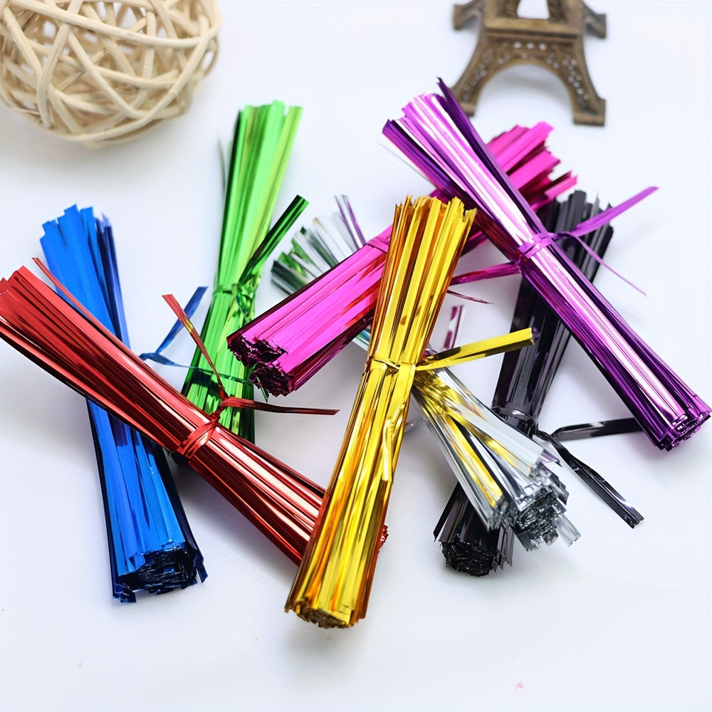 Metallic Twist Ties (100pcs): Colored Spiral Ties for Cellophane Party Bags and Candy Bags - 10cm/3.97in, Available in 8 Colors