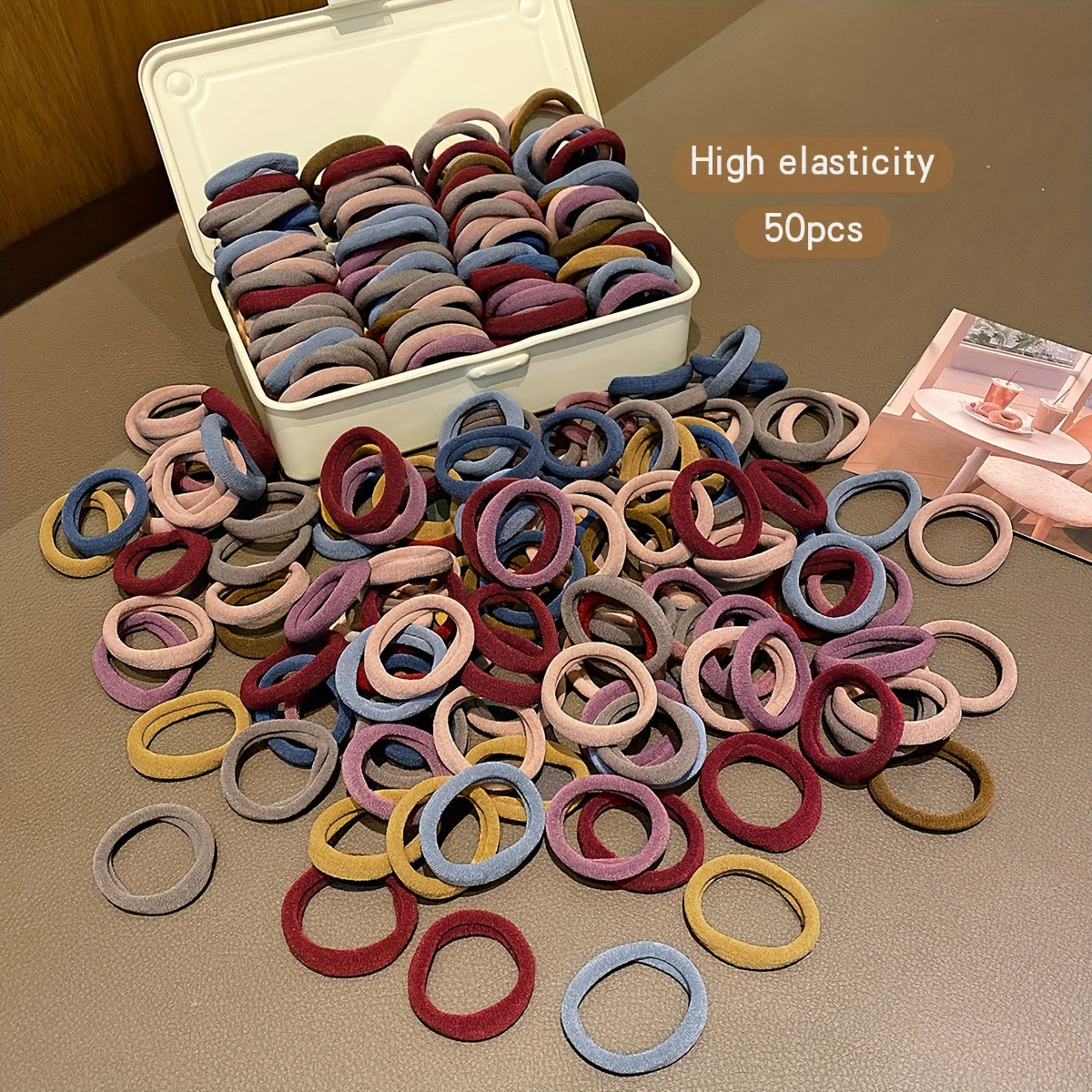 Durable Elastic Hair Ties for Girls (50pcs): Mixed Colors, Nylon Blend, Ideal for Everyday and Casual Wear