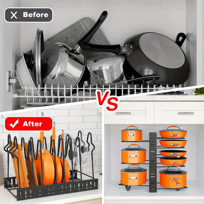 Pot Organizer Rack 8 Tiers Pots and Pans Organizer Kitchen Cabinet Storage Metal Holders - Hiccupzz