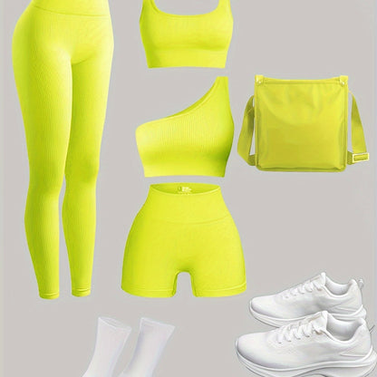 Women's 4-Piece Yoga Set, Sport Athletic Leggings, Sports Bra, Shorts, Fitness Gear For Gym And Outdoor Exercise (without Accesories) - Hiccupzz