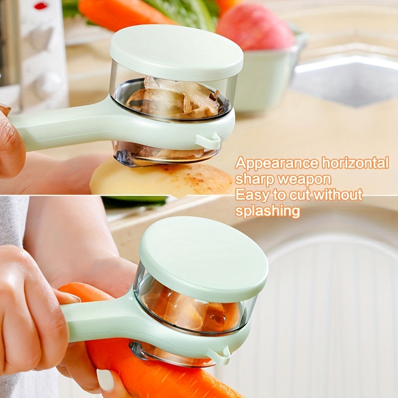 1pc Multi-Functional Fruit & Vegetable Peeler with Storage Box - Serrated Blade, Food-Safe PET Material, Perfect for Kitchen & Dorm Use