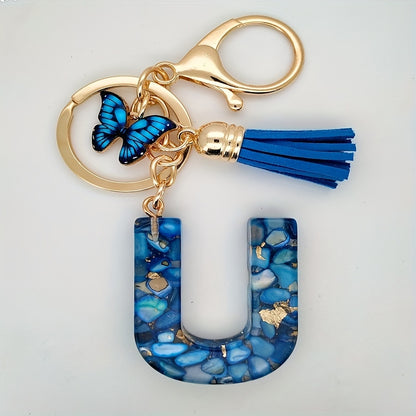 Blue Butterfly Alphabet Initial Keychain - Cute Resin Charm for Bags and Daily Use - Hiccupzz