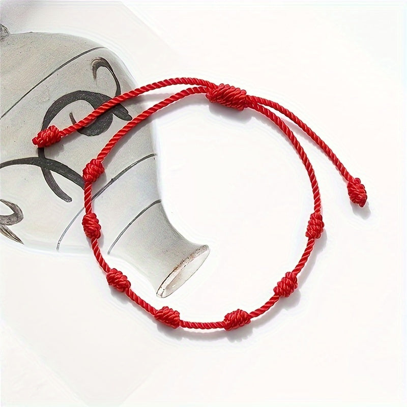 1pc/2pcs 7 Knots Red String Protection Bracelet – Love, Success & Negative Energy Shield Wristband