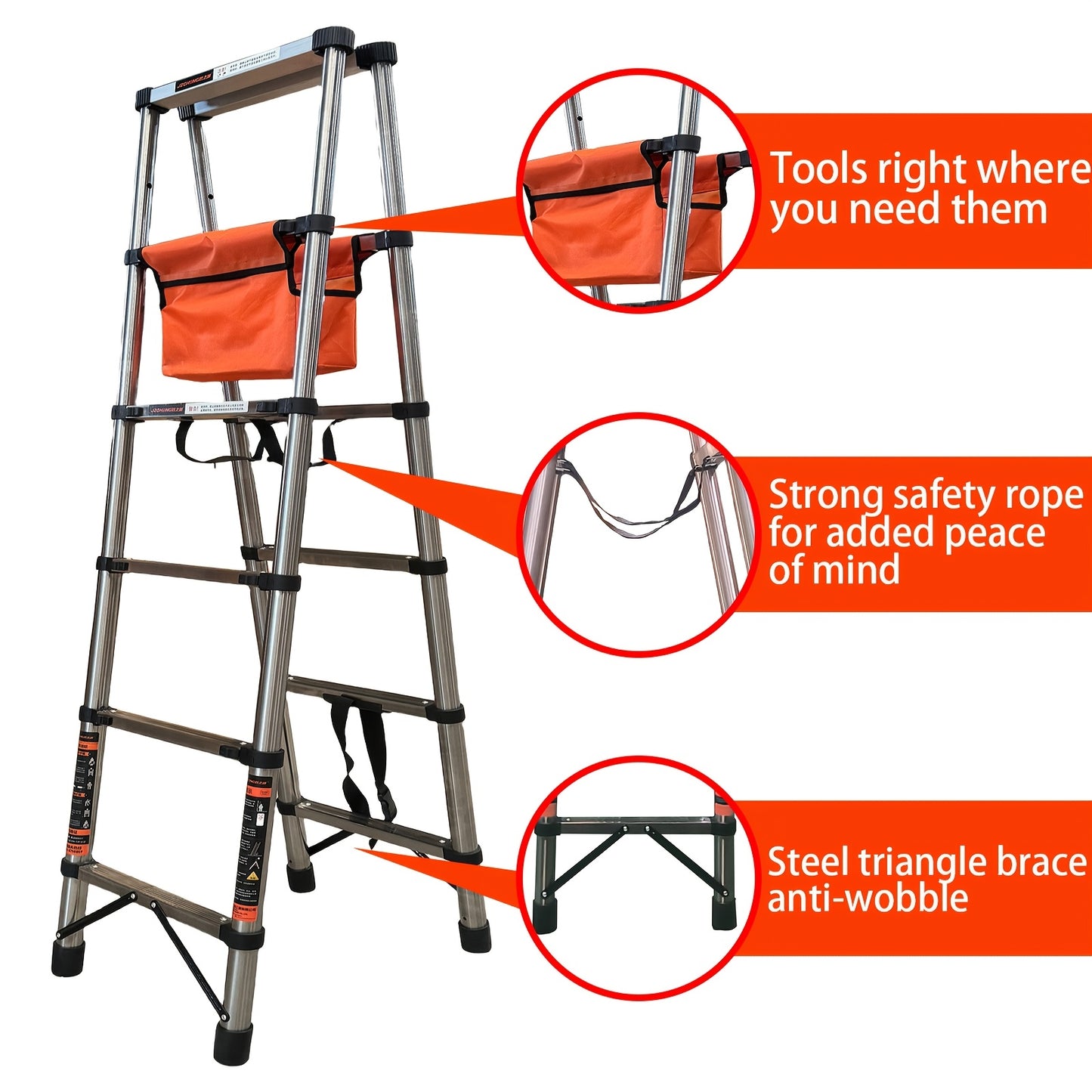 6.5 Ft 7-Step Telescopic Folding Ladder - Herringbone Design, Anti-Shake & Anti-Slip, 330 lb Capacity, Multi-Purpose Outdoor Household Ladder