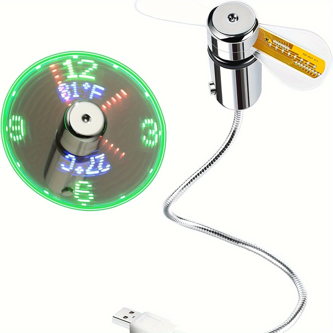 Winter New Christmas Portable USB LED Clock Fan - Energy Saving, Flexible Design, Time Display & Temperature Check