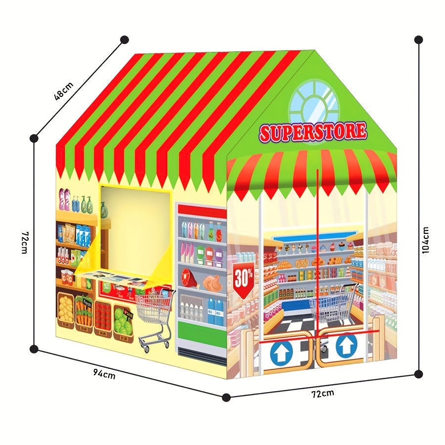 Superstore Playhouse Tent - Kids' Toy House with Windows, Suitable for Indoor and Outdoor Play, Ages 0-3, Waterproof