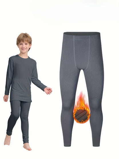 4 Pcs Youngsters' Thermal Underwear Set, Cozy Fleece Lining, Stretchy Knit Fabric - Hiccupzz