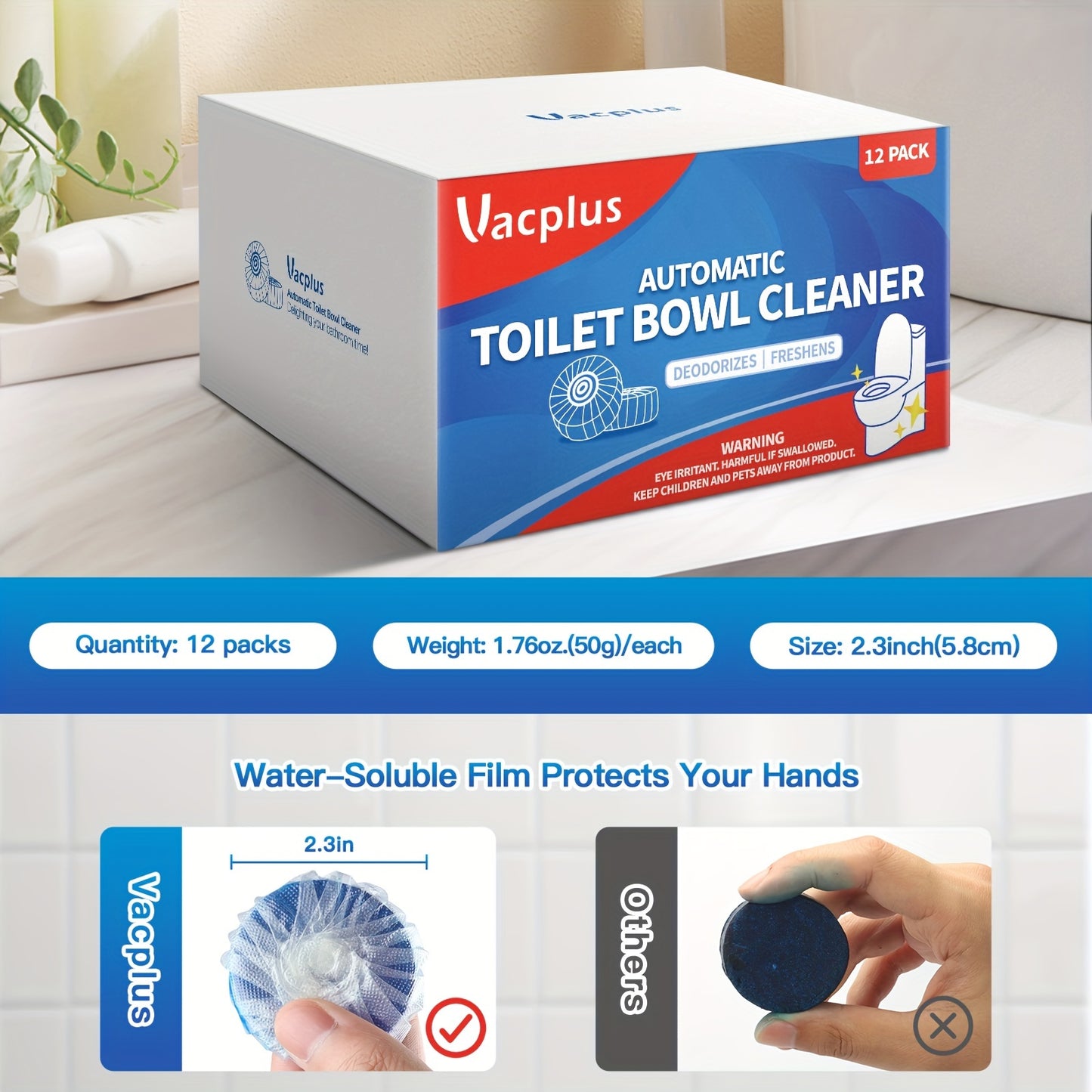 Automatic Toilet Bowl Cleaner Tablets - Low Odor, Long-Lasting Deodorizing, Tough Stain Removal