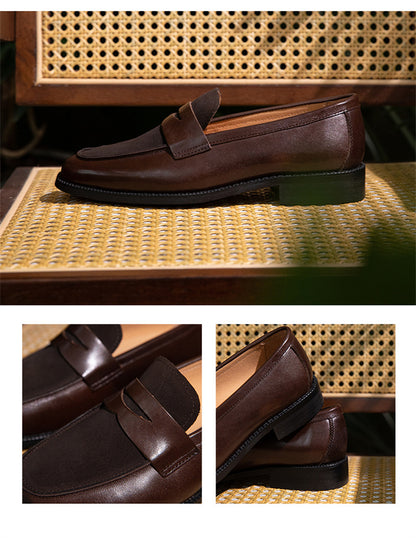 Square Toe Men's Fashion Leather Color Block Casual Shoes - Hiccupzz