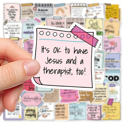 50pcs Bible Verse Sticky Notes – Waterproof PVC Self-Adhesive Christian Decals for Laptop, Notebook, Skateboard, and Luggage, Matte Finish, Irregular Shape, Single Use - Hiccupzz