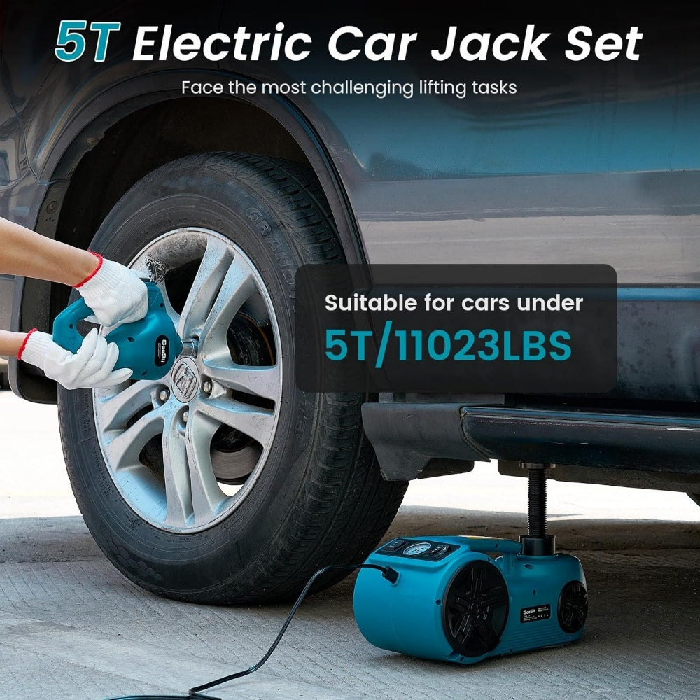 5 Ton Portable Car Lift Kit - Electric Car Jack with Hydraulic Impact Wrench and Tire Inflator Pump for SUV and Truck Tire Changes