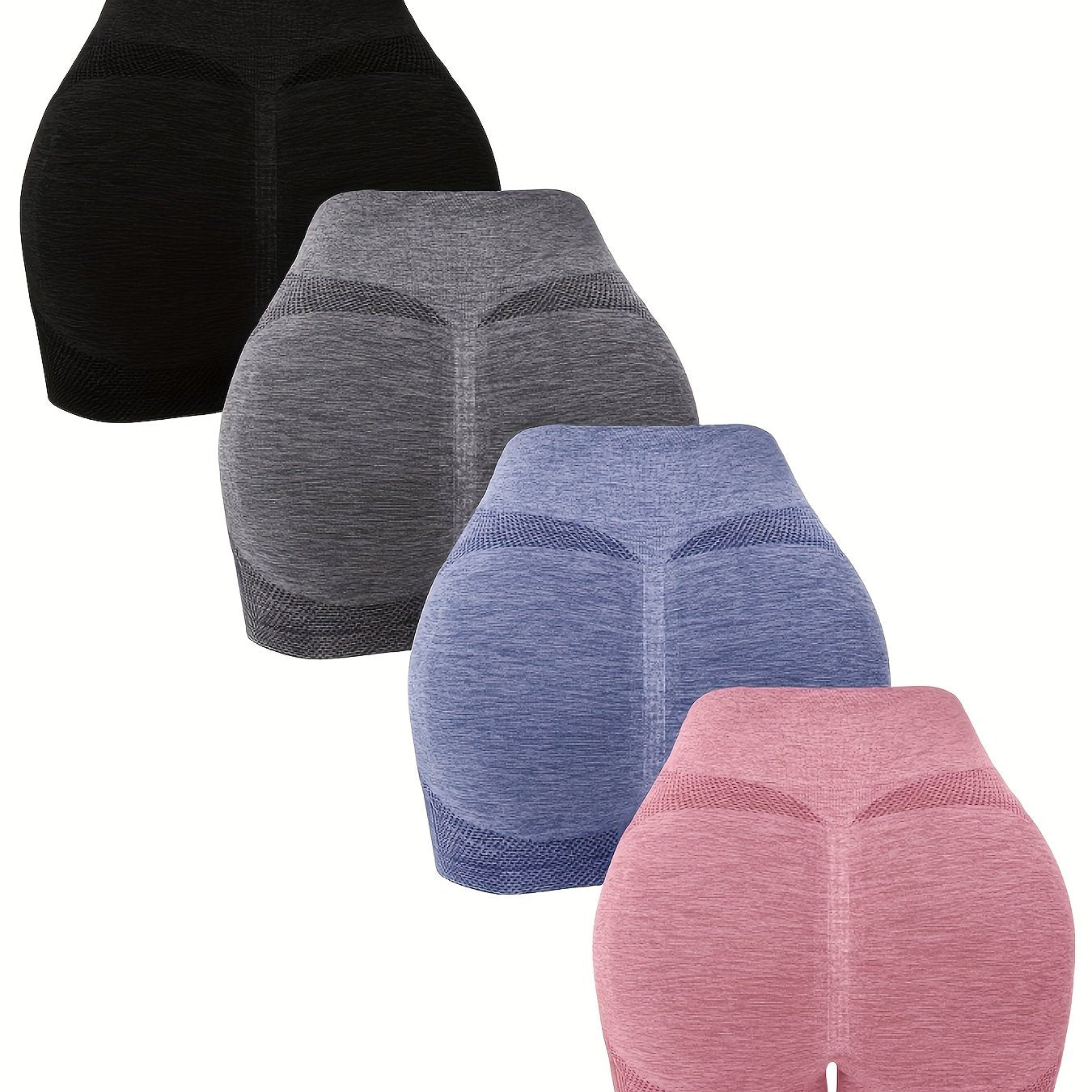 4-Pack Yoga Shorts For Women, Solid Color High-Waisted Slimming Booty Lifting Casual Shorts, Ideal For Sports Fitness Running - Hiccupzz