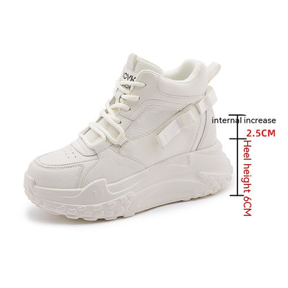 Fashionable All-match Women's Genuine Leather Shoes Muffin Bottom High Top - Hiccupzz