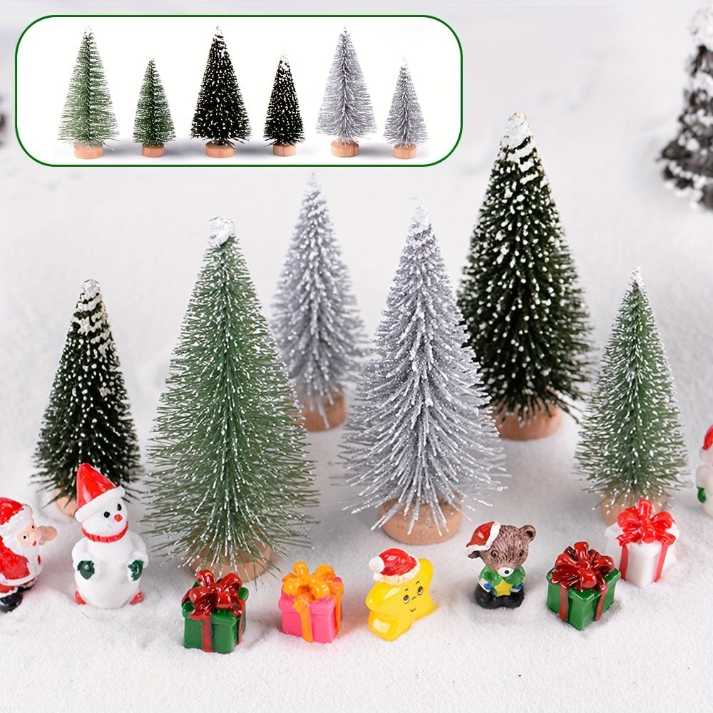 12-Pcs Mini Christmas Tree Set with Snow Sprinkled Effect