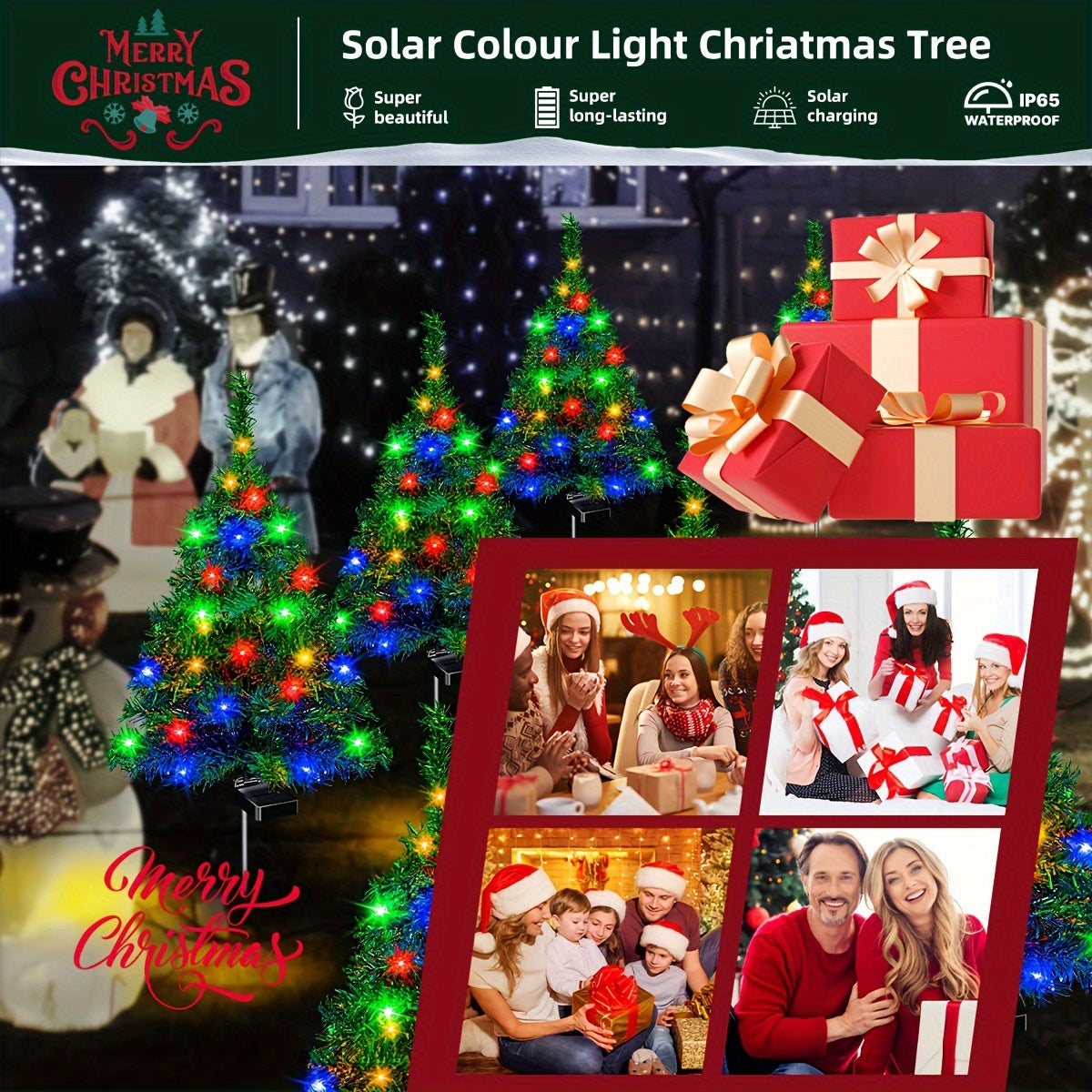 Solar-Powered Christmas Tree Garden Stake Lights