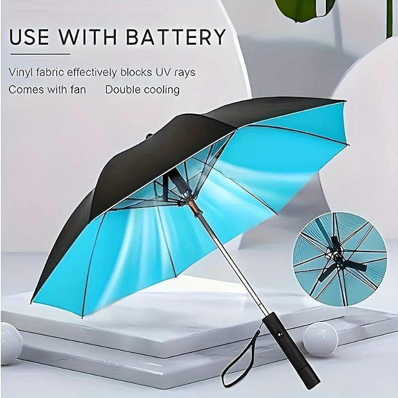 Cooling Umbrella with Fan and Spray Effect, Long Handle Umbrella with UV Protection