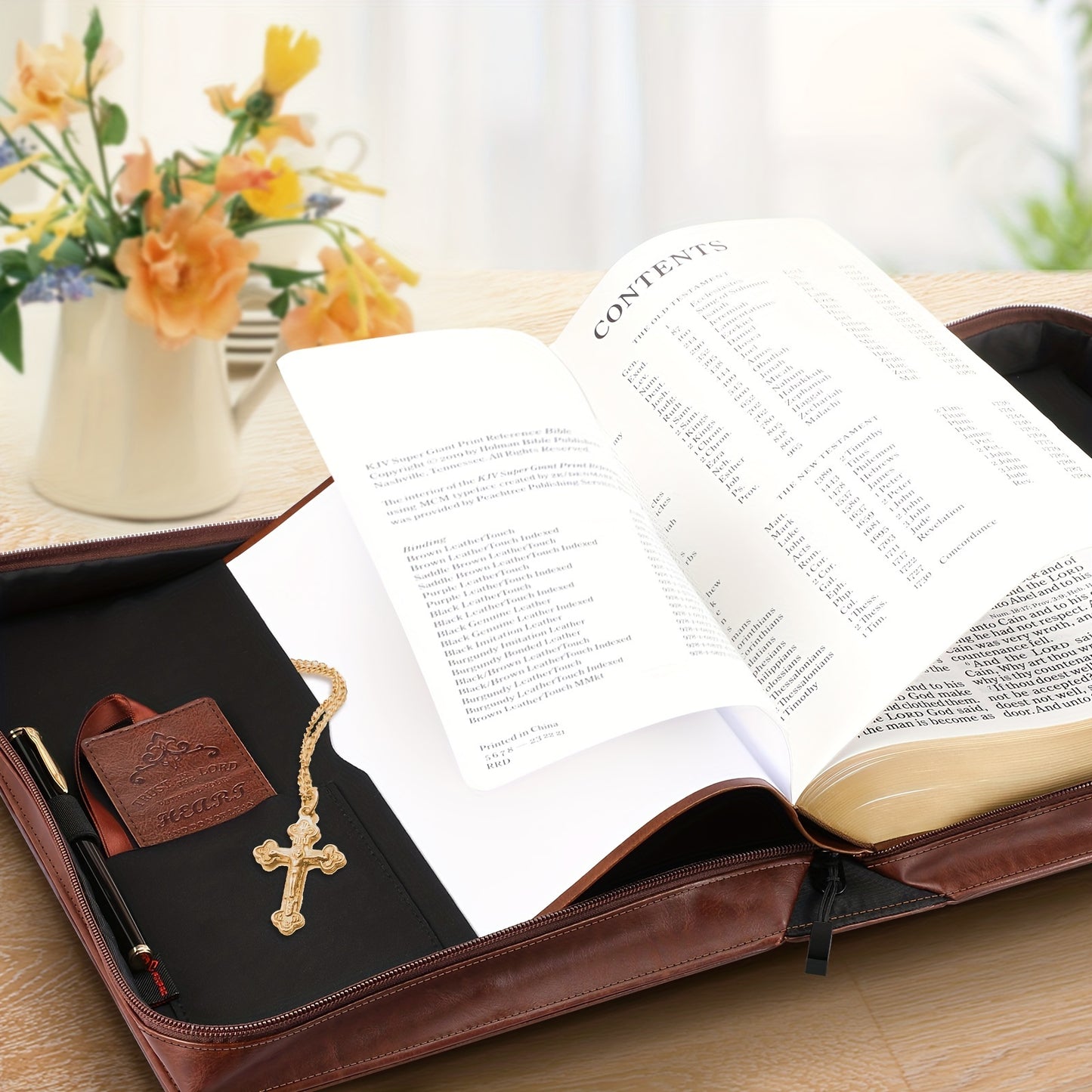 Classic PU Leather Bible Cover with Handle