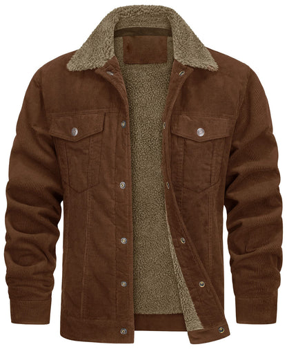 Corduroy Lapel Long Sleeve Plush Jacket Coat - Hiccupzz