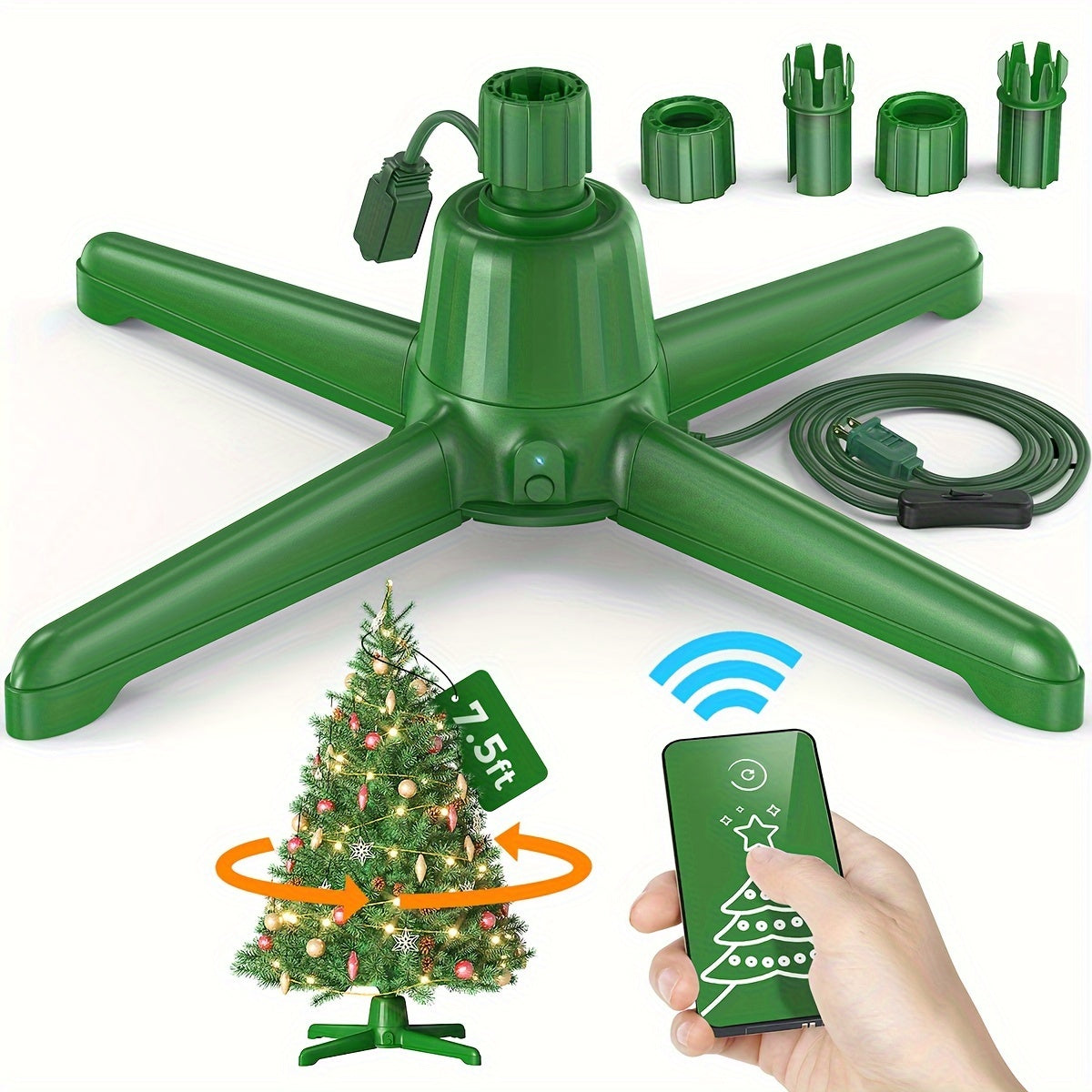 Rotating Christmas Tree Stand - 360° Spinning Tree Base for Up to 7.5Ft, 90-Pound Artificial Trees with Remote Control